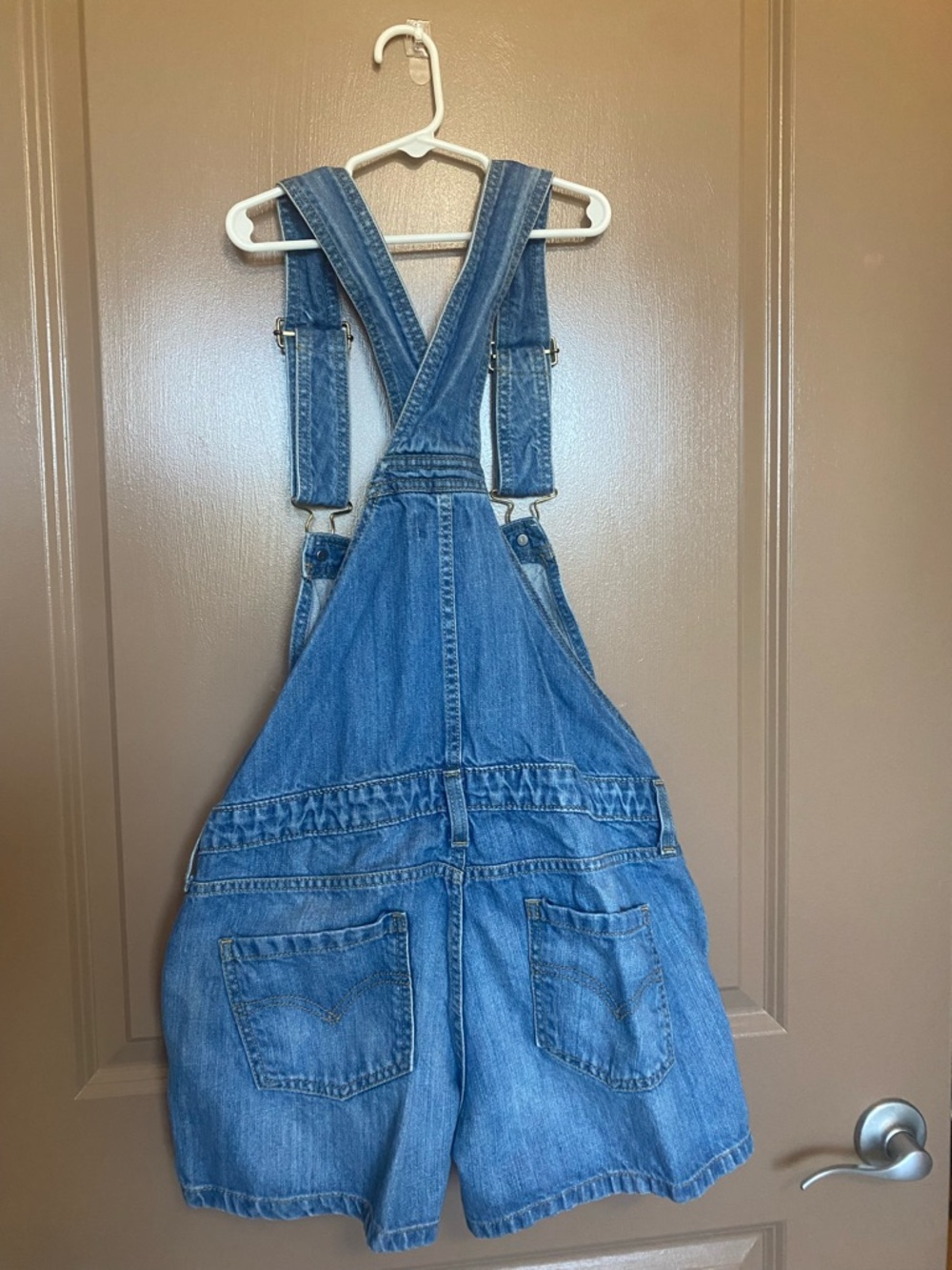 Levi's Light Blue Denim Overalls with Gold Stitching - Picture 6 of 6